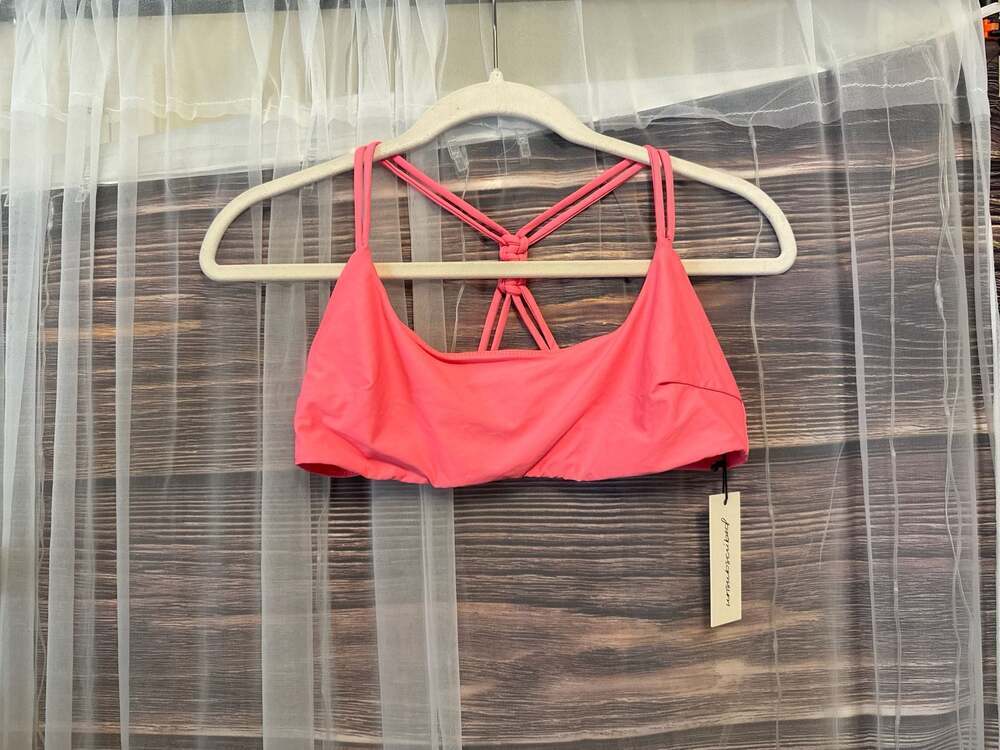 Unsubscribed Strappy Back Scoop Neck Bikini Top in Coral Pink